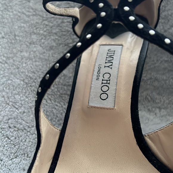 Jimmy CHOO dressy sandals Ivette 85 heel size 43 black suede w/micro studs - Picture 5 of 13